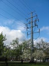 Power line support, high voltage, insulators and wires Royalty Free Stock Photo