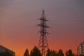 Power line tower on the background of the sunset Royalty Free Stock Photo