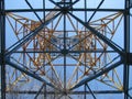 Power line tower, bottom view