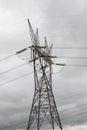 Power line tower on cloudy day Royalty Free Stock Photo
