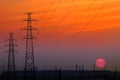 Power line tower sunset Royalty Free Stock Photo