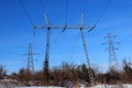 Power line in winter Royalty Free Stock Photo