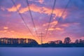 Power line and winter evening sky Royalty Free Stock Photo