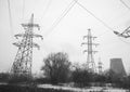 Power line, winter view Royalty Free Stock Photo