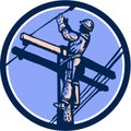 Power Lineman Repairman Climb Pole Retro Circle Royalty Free Stock Photo