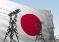 Power lines against background flag of Japan