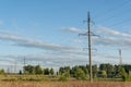 Power lines air and power supply, landscape Royalty Free Stock Photo