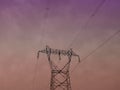 Power lines in the city. Electric cables attached to a street power pole under blue sky. Royalty Free Stock Photo