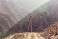 Power lines in high mountains Royalty Free Stock Photo