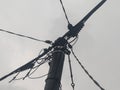 power lines with messy wires Royalty Free Stock Photo