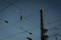 Power lines and moon shape a nice structure.