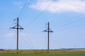 Power lines and pylons in a rural area