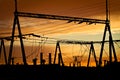 Power lines at sunset Royalty Free Stock Photo