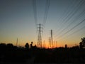 power lines sunset sun afternoon Royalty Free Stock Photo