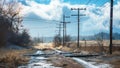 Power lines and telephone poles tered haphazardly across the landscape some still sparking and sizzling from the force