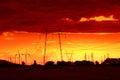 Power lines sunset Royalty Free Stock Photo