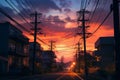 Power lines village anime visual novel game. Generate Ai Royalty Free Stock Photo