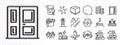 Power, Manual doc and Entrance line icons for web app. Pictogram icon. Glare of light icons. Vector