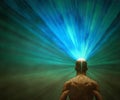 Power of mind. Light coming out from head Royalty Free Stock Photo