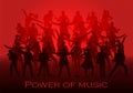 Power of music concept. Set of silhouettes of musicians, singers and dancers