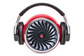Power music concept, turbine with headphones. 3D rendering
