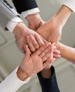 Power of the new generation, Team work, Join forces to achieve the goal. Business people, managers, employees shaking hands, Royalty Free Stock Photo