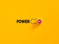 Power off slider button on yellow background. Overwhelmed, weakness, impotence or powerless concept Royalty Free Stock Photo