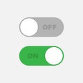 Power ON OFF Switch slider button in gray and green colors. Vector illustration EPS 10 Royalty Free Stock Photo