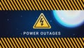 Power outage banner with a warning sign the one is on the background of the night city and bright moon and stars Royalty Free Stock Photo