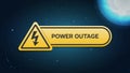 Power outage banner with a warning sign the one is on the background of the night city and bright moon and stars Royalty Free Stock Photo
