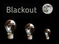 Power outage concept on black background with light bulbs and moon Royalty Free Stock Photo