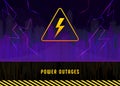 Power outage, warning poster with lightning on black background of the city without electricity Royalty Free Stock Photo