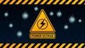 Power outage, yellow warning logo on the background of starry sky and dull light bulbs