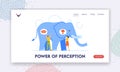 Power of Perception Landing Page Template. Idea, Viewpoint, Impression Concept. Blindfolded People Touching Elephant Royalty Free Stock Photo