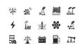 Power plant flat glyph icons set. Energy generation station. Vector illustration alternative renewable energy sources Royalty Free Stock Photo