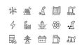 Power plant flat line icons set. Energy generation station. Vector illustration alternative renewable energy sources Royalty Free Stock Photo