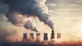 Power plant polluting environment with smoke. Global warming concept. 3D rendering Generative AI