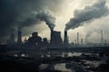 Power plant polluting the environment with smoke and smog. Global warming concept, Coalfired power plant with plumes of smoke and Royalty Free Stock Photo