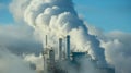 A power plant releases thick plumes of smoke into the sky powered by invasive plants that have been converted into