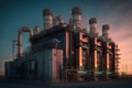 Power plant with transformers futuristic. Neural network AI generated