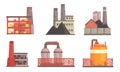 Power Plants Collection, Industrial Factories, Nuclear Power or Chemical Plant Vector Illustration