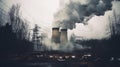 Power plants that emit air pollution through smokestacks. - concept of global warming. - Generative ai Royalty Free Stock Photo