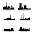 Power plants by fuel vector silhouette