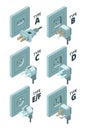 Power plug types. Electricity energy box connector meter 3d isometric vector illustrations Royalty Free Stock Photo