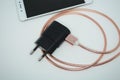 Power plug usb cable for smartphon tablet charge battery electric energy laptop work busines technology