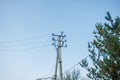 Power pole on blue sky background Royalty Free Stock Photo