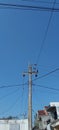 Power Pole, Electric volt electric current strong cloudly bluesky