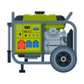 Power Portable Generator, Diesel or Gasoline Electrical Engine Equipment Vector Illustration