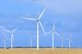 Wind turbines with clouds and a blue sky. Yorke Peninsula. South Australia. Royalty Free Stock Photo