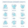 Power purchase agreement turquoise concept icons set